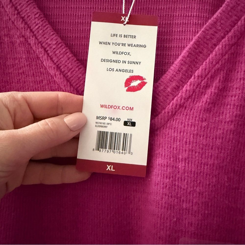 NWT Wildfox Haley Brushed Top in Elderberry Size XL Pink Purple Thermal Knit - Picture 11 of 12